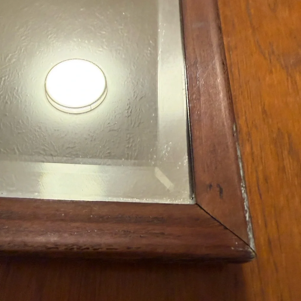 Antique Wood Framed Beveled Mirror 13.5” x 21.5”